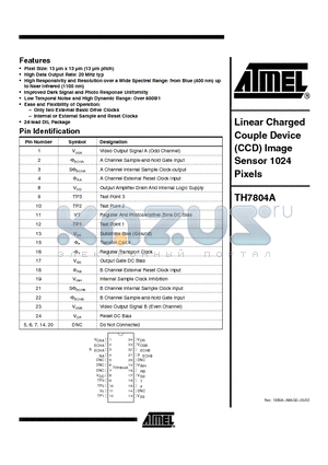 TH7804A datasheet - Linear Charged Couple Device (CCD) Image Sensor 1024 Pixels