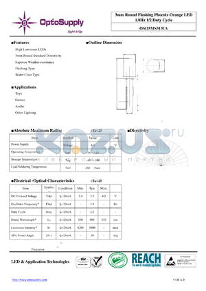 OSO5MS3131A datasheet - 3mm Round Flashing Phoenix Orange LED 1.8Hz 1/2 Duty Cycle