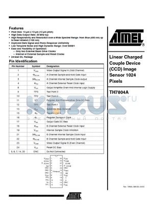 TH7804ACC datasheet - Linear Charged Couple Device (CCD) Image Sensor 1024 Pixels