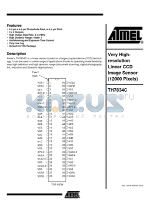 TH7834CCC-RB datasheet - Very Highresolution Linear CCD Image Sensor (12000 Pixels)