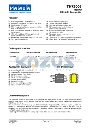 TH72006 datasheet - 315MHz FSK/ASK Transmitter