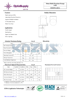 OSO5PAA201A datasheet - 10mm Bullet Premium Orange LED