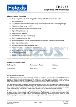 TH8055 datasheet - Single Wire CAN Transceiver