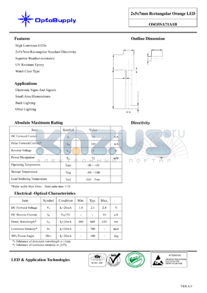 OSO5SA71A1B datasheet - 2x5x7mm Rectangular Orange LED