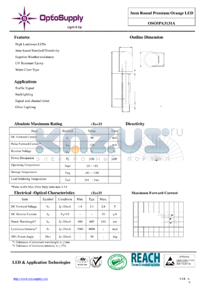 OSO5PA3131A datasheet - 3mm Round Premium Orange LED