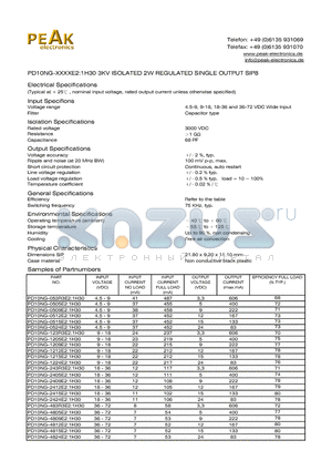 PD10NG-2405E21H30 datasheet - PD10NG-XXXXE2:1H30 3KV ISOLATED 2W REGULATED SINGLE OUTPUT SIP8