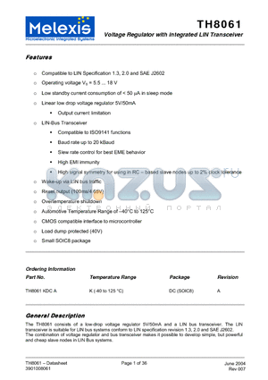 TH8061KDCA datasheet - Voltage Regulator with integrated LIN Transceiver