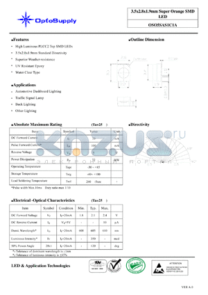 OSO5SAS1C1A datasheet - 3.5x2.8x1.9mm Super Orange SMD LED