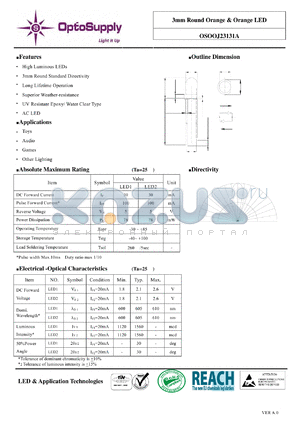 OSOOJ23131A datasheet - 3mm Round Orange & Orange LED Long Lifetime Operation