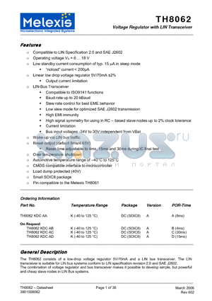 TH8062KDCAB datasheet - Voltage Regulator with LIN Transceiver