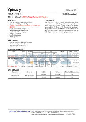 SPS-7110V-1RG datasheet - 1260 to 1620 nm / 1.5 Gb/s Single Optical SM Receiver