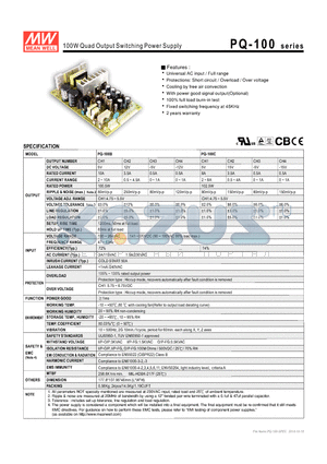 PQ-100C datasheet - 100W Quad Output Switching Power Supply