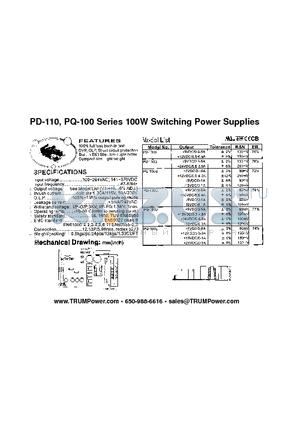 PQ-100 datasheet - 100W Switching Power Supplies