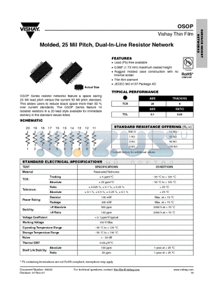 OSOP_07 datasheet - Molded, 25 Mil Pitch, Dual-In-Line Resistor Network