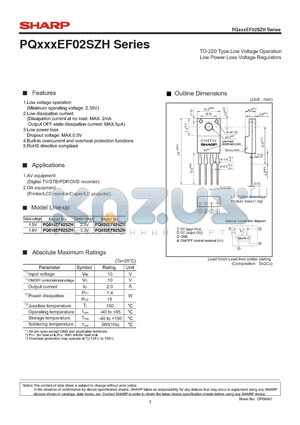 PQ015EF02SZH datasheet - TO-220 Type,Low Voltage Operation Low Power-Loss Voltage Regulators