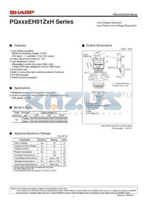 PQ015EH01ZPH datasheet - Low Voltage Operation Low Power-Loss Voltage Regulators