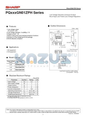 PQ012GN01ZPH datasheet - Low Voltage Operation,Compact Surface Mount type Low Power-Loss Voltage Regulators