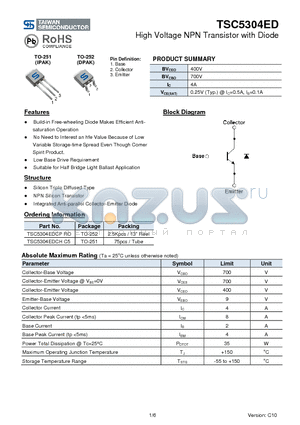TSC5304EDCHC5 datasheet - High Voltage NPN Transistor with Diode