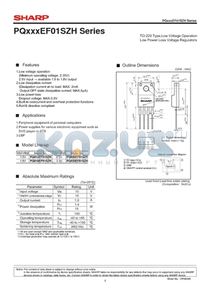 PQ015EF01SZH datasheet - TO-220 Type,Low Voltage Operation Low Power-Loss Voltage Regulators