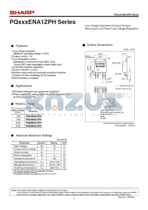PQ015ENA1ZPH datasheet - Low Voltage Operation,Compact Surface Mount type Low Power-Loss Voltage Regulators