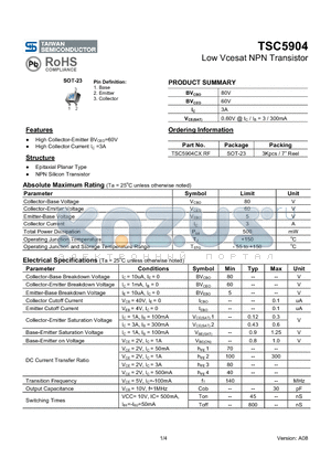 TSC5904 datasheet - Low Vcesat NPN Transistor