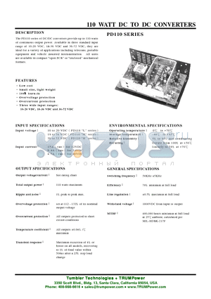 PD110-14 datasheet - 110 WATT DC TO DC CONVERTERS