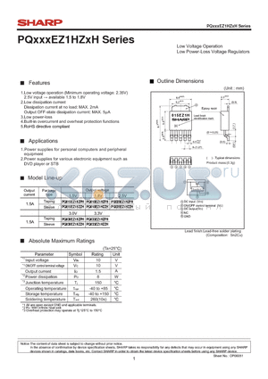 PQ015EZ1HZPH datasheet - Low Voltage Operation Low Power-Loss Voltage Regulators