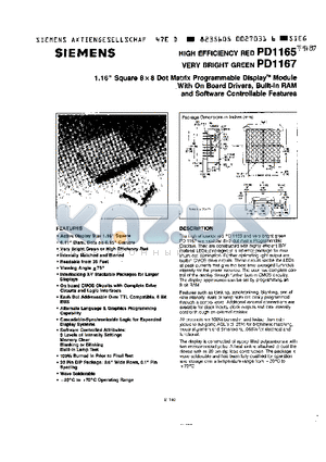 PD1165 datasheet - 1.16 SQUARE 8X8 DOT MATRIX PROGRAMMABLE DISPLAY MODULE WITH ON BOARD DRIVERS, BUILT-IN RAM AND SOFTWARE CONTROLLABLE FEATURES