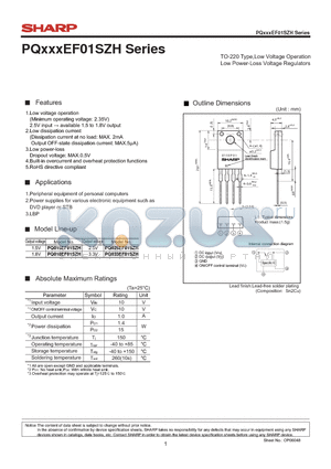 PQ018EF01SZH datasheet - TO-220 Type,Low Voltage Operation Low Power-Loss Voltage Regulators