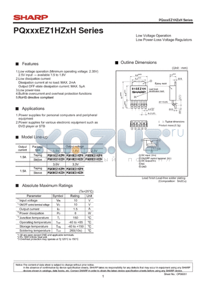 PQ018EZ1HZPH datasheet - Low Voltage Operation Low Power-Loss Voltage Regulators