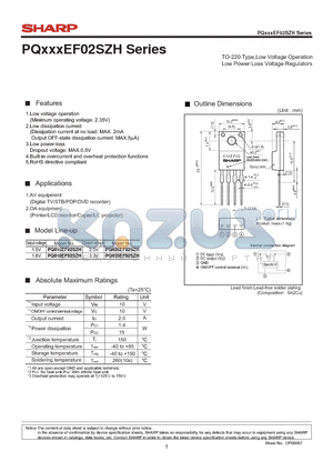 PQ018EF02SZH datasheet - TO-220 Type,Low Voltage Operation Low Power-Loss Voltage Regulators