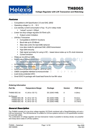 TH8065KDCAD datasheet - Voltage Regulator with LIN Transceiver and Watchdog