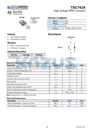 TSC742A datasheet - High Voltage NPN Transistor