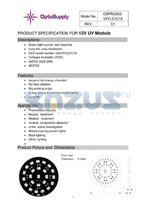 OSPRO2X2-V6YLS1C1A datasheet - PRODUCT SPECIFICATION FOR 12V UV Module Long life, easy installation