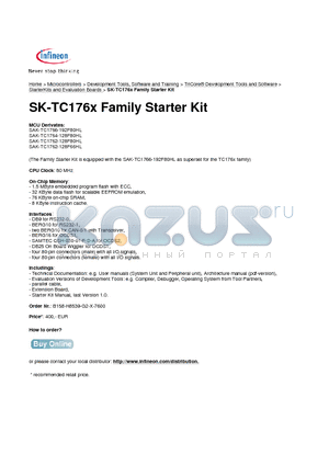 SAK-TC1766-192F80HL datasheet - SK-TC176x Family Starter Kit