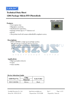 PD15-21B/TR8 datasheet - Silicin PIN Photodiode