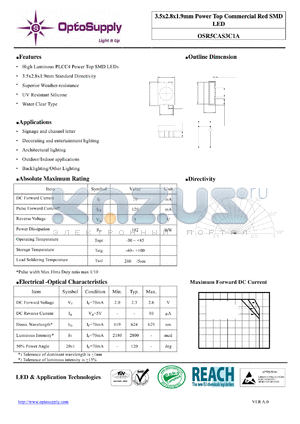OSR5CAS3C1A_11 datasheet - 3.5x2.8x1.9mm Power Top Commercial Red SMD