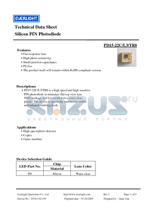 PD15-22C/L3/TR8 datasheet - Silicon PIN Photodiode