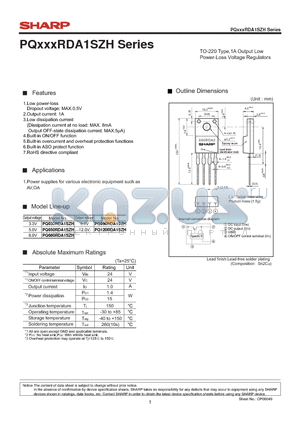 PQ033RDA1SZH datasheet - TO-220 Type,1A Output Low Power-Loss Voltage Regulators