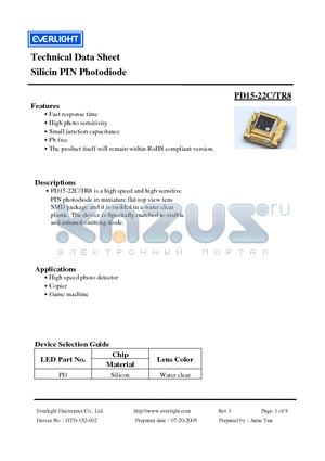 PD15-22C/TR8 datasheet - Silicin PIN Photodiode