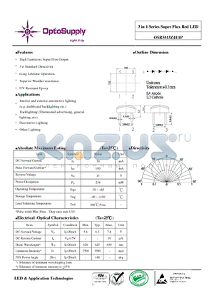 OSR5M3Z4E1P datasheet - 3 iin 1 Seriies Super Fllux Red LED