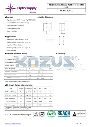 OSR5M3S3C1A datasheet - 3.5x2.8x1.9mm Phoenix Red Power Top SMD