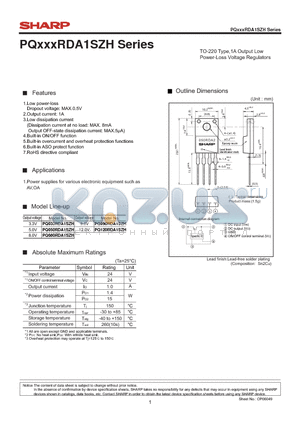 PQ050RDA1SZH datasheet - TO-220 Type,1A Output Low Power-Loss Voltage Regulators