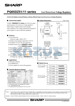 PQ05DZ11 datasheet - 0.5A/1.0A Output, General Purpose, Surface Mount Type Low Power-Loss Voltage Regulator