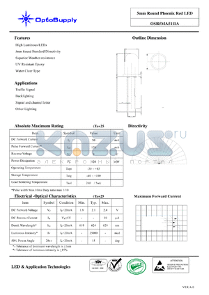 OSR5MA5111A datasheet - 5mm Round Phoenix Red LED