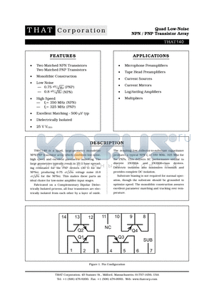 THAT140 datasheet - Quad Low-Noise NPN / PNP Transistor Array