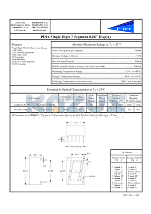 PD16-CADG13 datasheet - PD16 Single Digit 7 Segment 0.56 Display