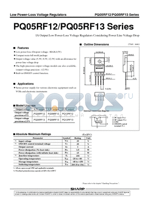 PQ05RF12 datasheet - 1A Output Low Power-Loss Voltage Regulators Considering Power Line Voltage Drop