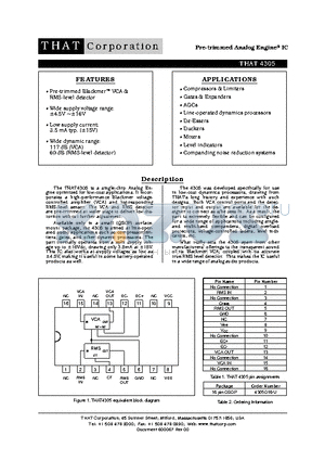 THAT4305 datasheet - Pre-trimmed Analog Engine^ IC