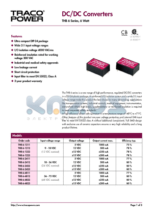 THB6-2411 datasheet - DC/DC Converters